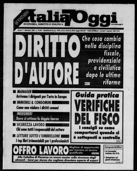 Italia oggi : quotidiano di economia finanza e politica